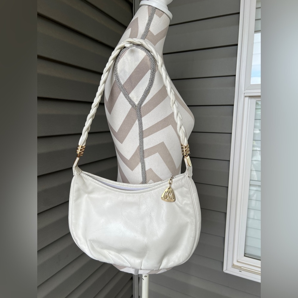 Vintage Morris Moskowitz Off White Leather Hobo bag Braid Handle